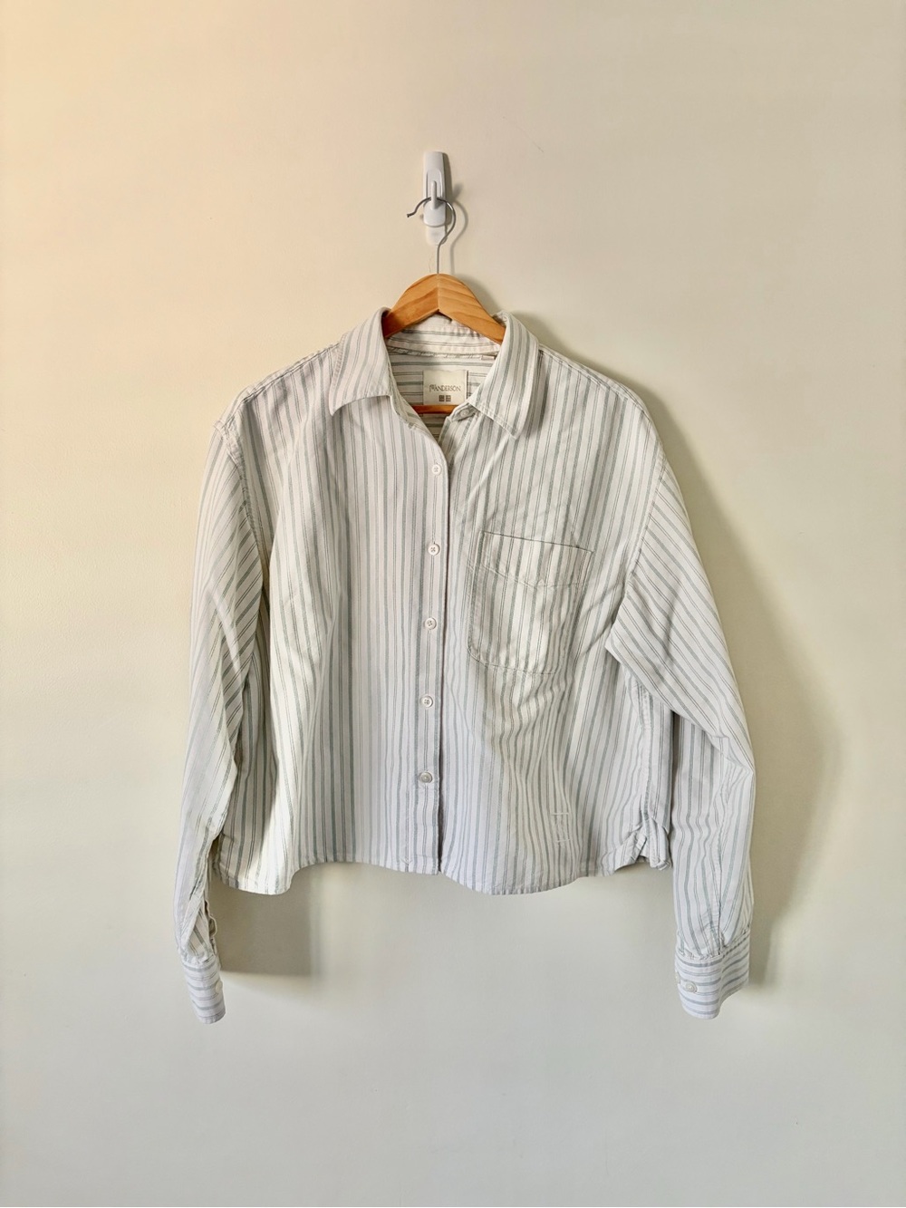 JW ANDERSON White and Light Green Striped Button-Down Shirt